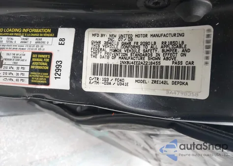 2010 Toyota Corolla Le z USA, uszkodzony, nr VIN 1NXBU4EE2AZ218455